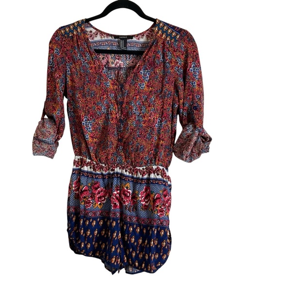 Forever 21 V-neck, long-sleeved romper a multicolor floral print size medium - Picture 1 of 11